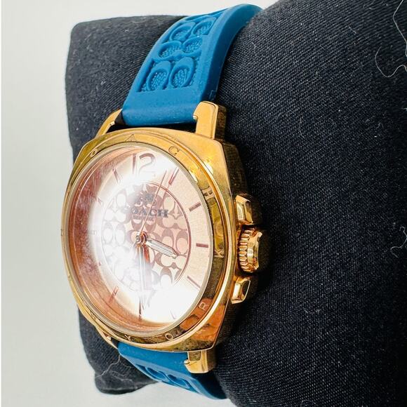 Coach Gold Mini Boyfriend Watch with Signature Blue Rubber Band - Picture 3 of 16